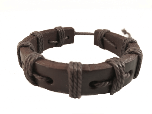 Brown Leather Wristband with Hemp Cord - Assorted Styles