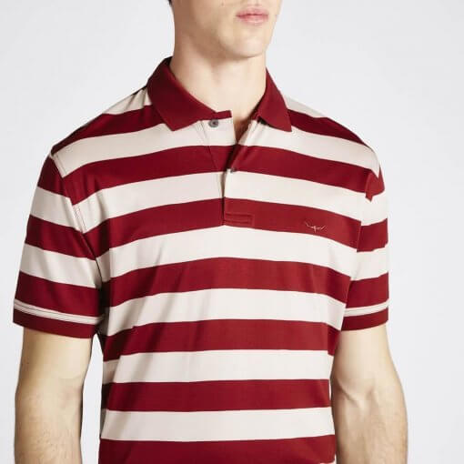 RM Williams 'Rod Stripe' Polo Shirt - Red / Bone