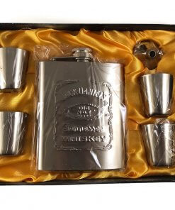 Jack Daniels 7oz Hip Flask 6 Piece Gift Set