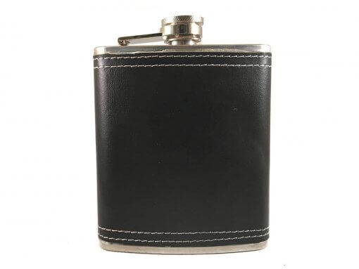 Stainless Steel Black Leather 7 oz Hip Flask