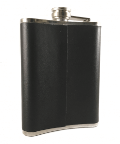 Stainless Steel Stud & Black Leather 8oz Hip Flask
