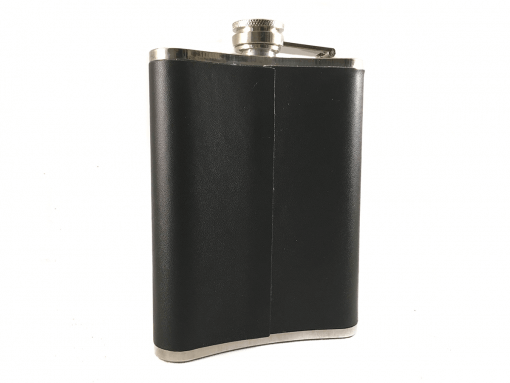 Stainless Steel Stud & Black Leather 8oz Hip Flask