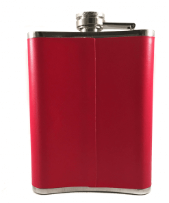 Stainless Steel Stud & Red Leather 8oz Hip Flask