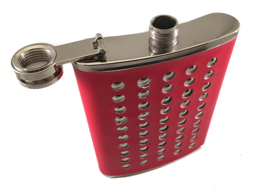 Stainless Steel Stud & Red Leather 8oz Hip Flask