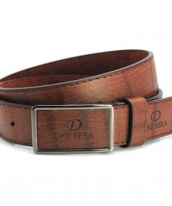 Brown leather belt with loop and hook buckle