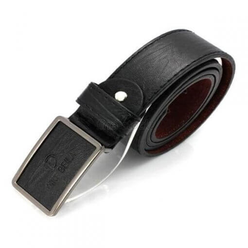 Black Leather Belt with Loop & Hook Buckle