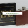 Stainless Steel Brown Leather 6oz Hip Flask