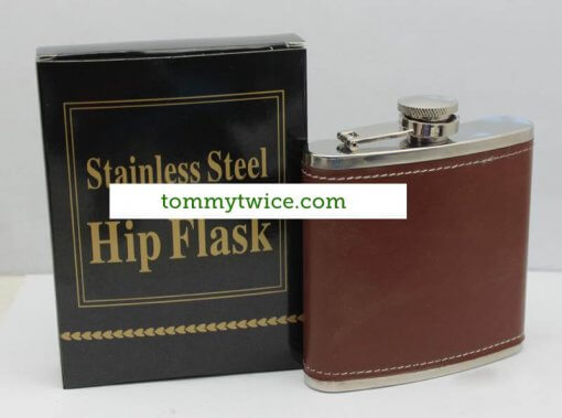 Stainless Steel Brown Leather 6oz Hip Flask