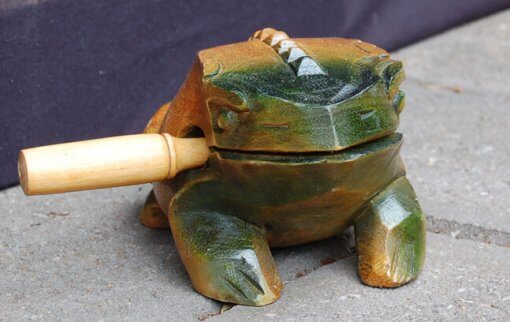 Hand carved croaking wooden frog from Vietnam