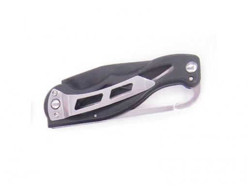 Stainless Steel Black Folding Knife with Carabiner and Belt Clip
