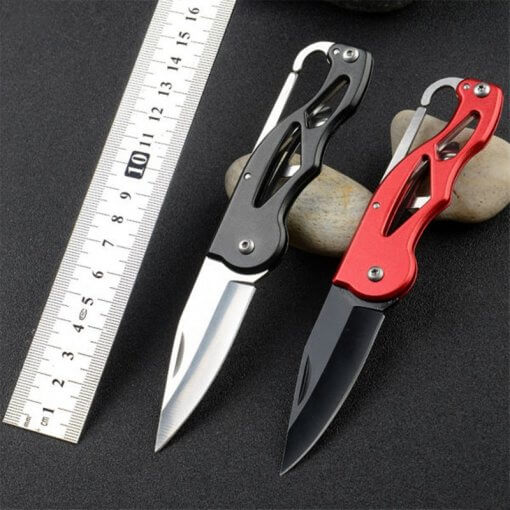Stainless Steel Folding Knife with Carabiner and Belt Clip