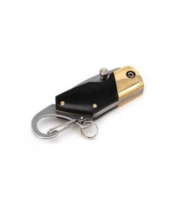 Black & Gold Folding Knife with Carabiner and Nylon Pouch for Belt