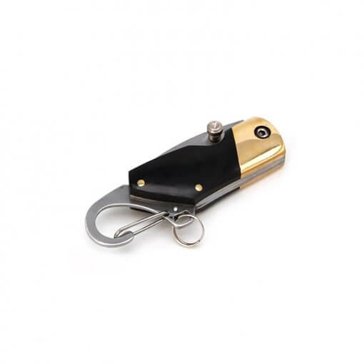 Black & Gold Folding Knife with Carabiner and Nylon Pouch for Belt
