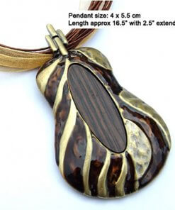 Wooden and enamel pendant necklace with silk cord