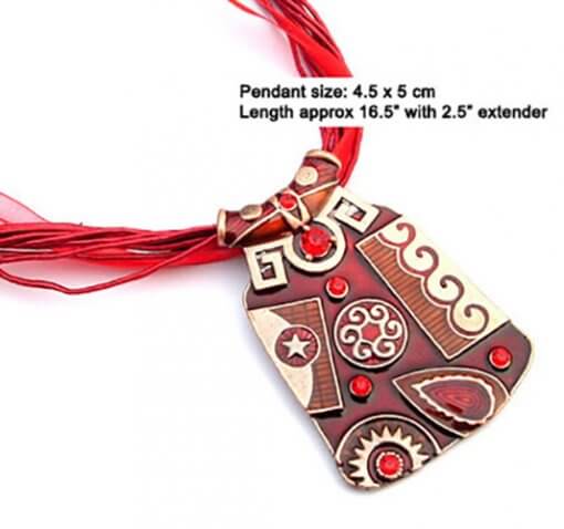 Enamel pendant necklace with beads and silk cord