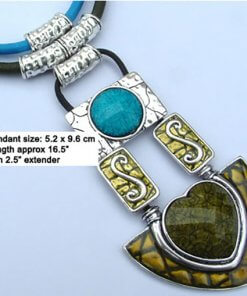 Blue & green enamel pendant necklace with silk cord