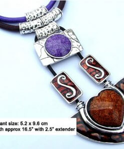 Purple & bronze enamel pendant necklace with silk cord
