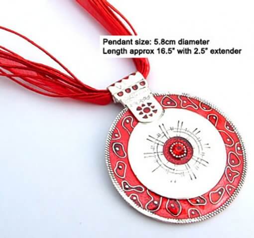 Round pendant necklace with silk cord - Red