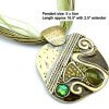 Bejewelled square enamel pendant necklace with silk cord - Green