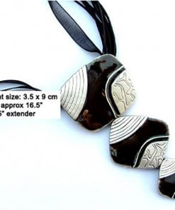 Cascading enamel pendant necklace with silk cord - Black
