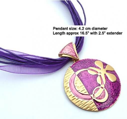 Flower enamel pendant necklace with silk cord