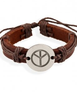 Unisex Brown Leather Wristband with Cord