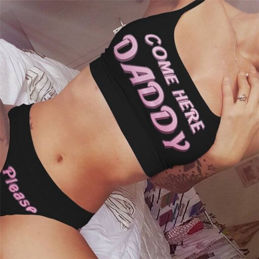COME HERE DADDY Printed Crop Top and Brief Set