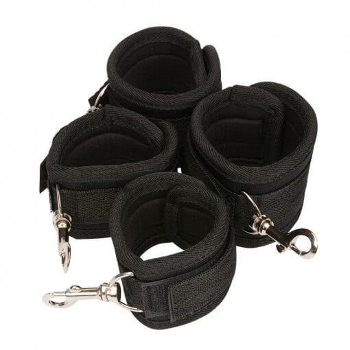 BDSM Bondage Set with Stainless Steel Spreader Bar and Adjustable Hand and Ankle Cuffs
