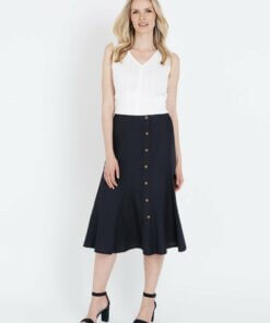 Noni B Midi A-Line Linen Button Skirt