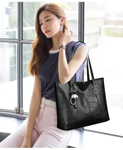 Tote Handbag with Stitched Details