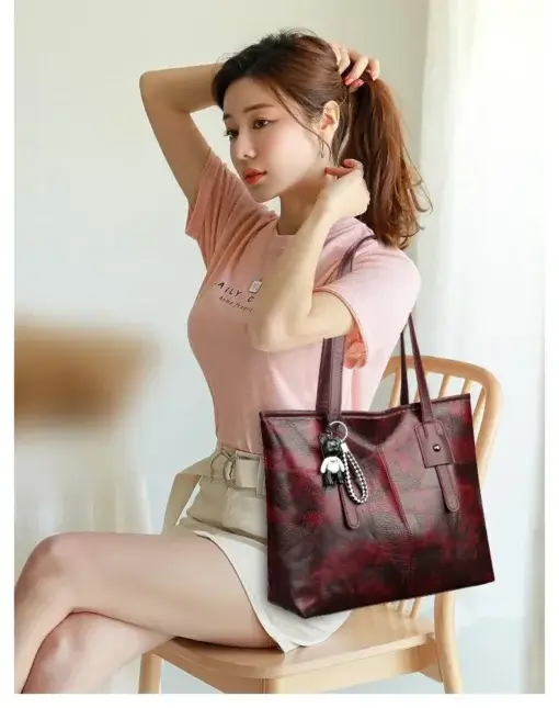 Tote Handbag with Stitched Details