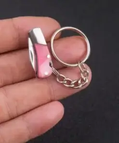 Mini Folding Knife on Keychain - Pink