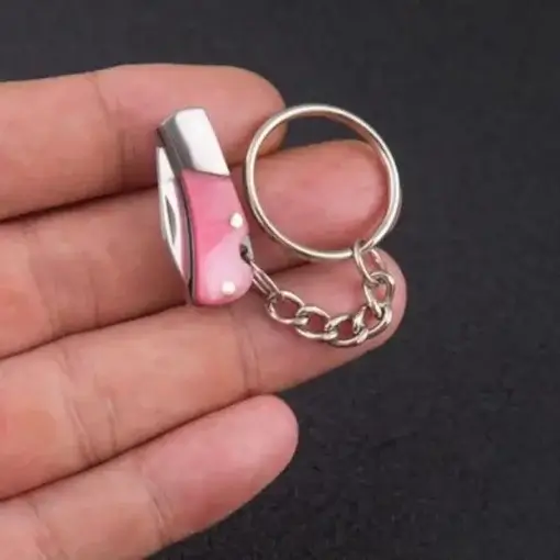 Mini Folding Knife on Keychain - Pink