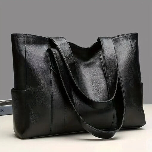 Large Tote Bag with Side Pockets - Black