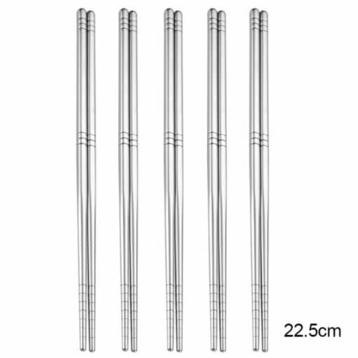 5 Pairs Stainless Steel Reusable Dishwasher Safe Chopsticks with Grooved Tips