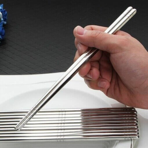 5 Pairs Stainless Steel Reusable Dishwasher Safe Chopsticks with Grooved Tips