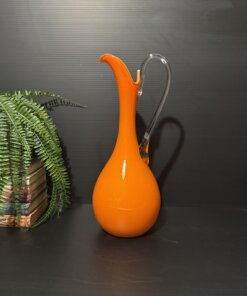 Vintage Empoli Italian Orange Art Glass Ewer Vase