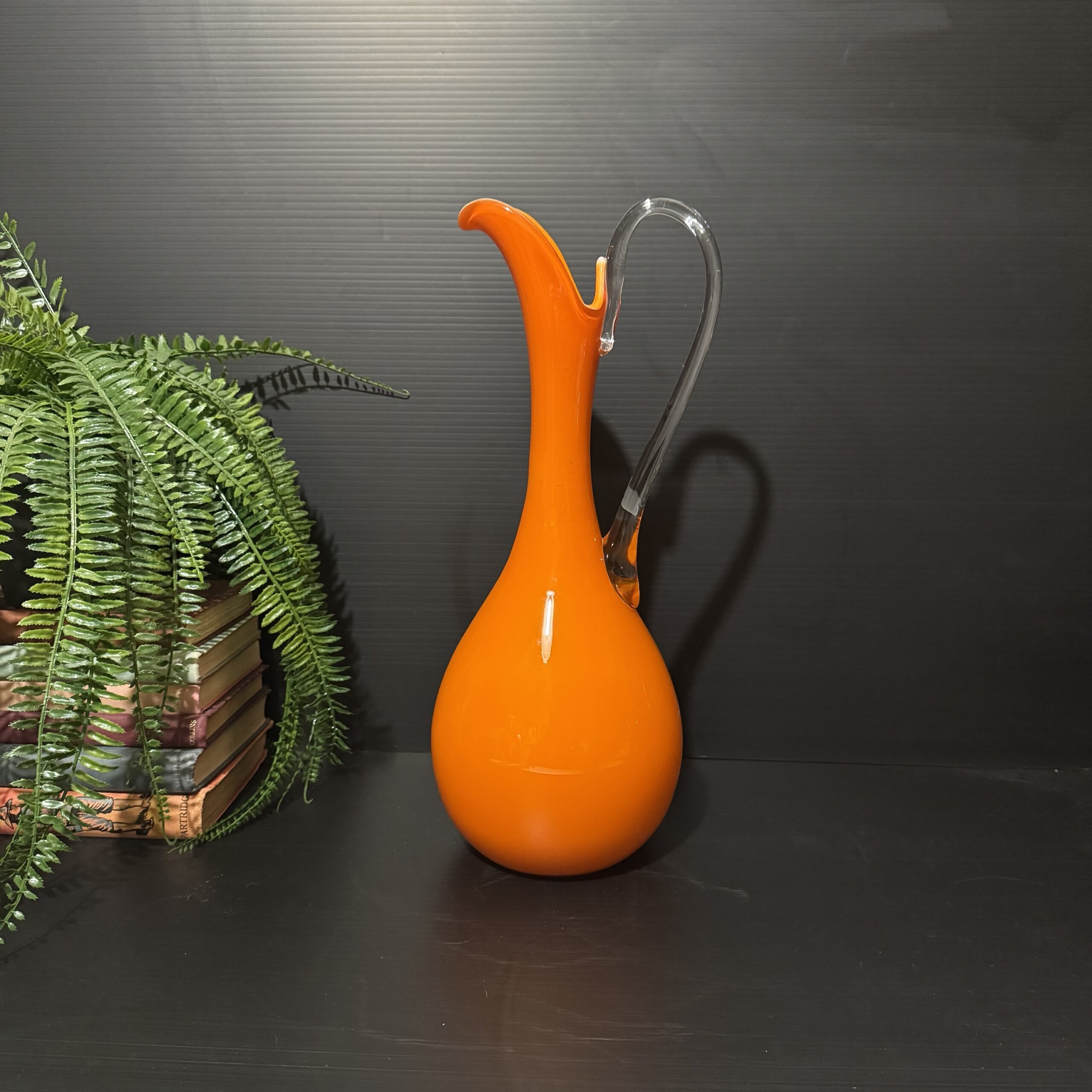 Vintage Empoli Italian Orange Art Glass Ewer Vase