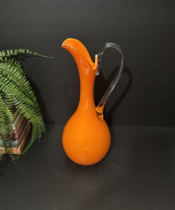 Vintage Empoli Italian Orange Art Glass Ewer Vase