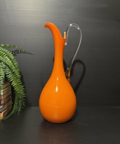 Vintage Empoli Italian Orange Art Glass Ewer Vase