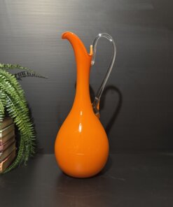 Vintage Empoli Italian Orange Art Glass Ewer Vase