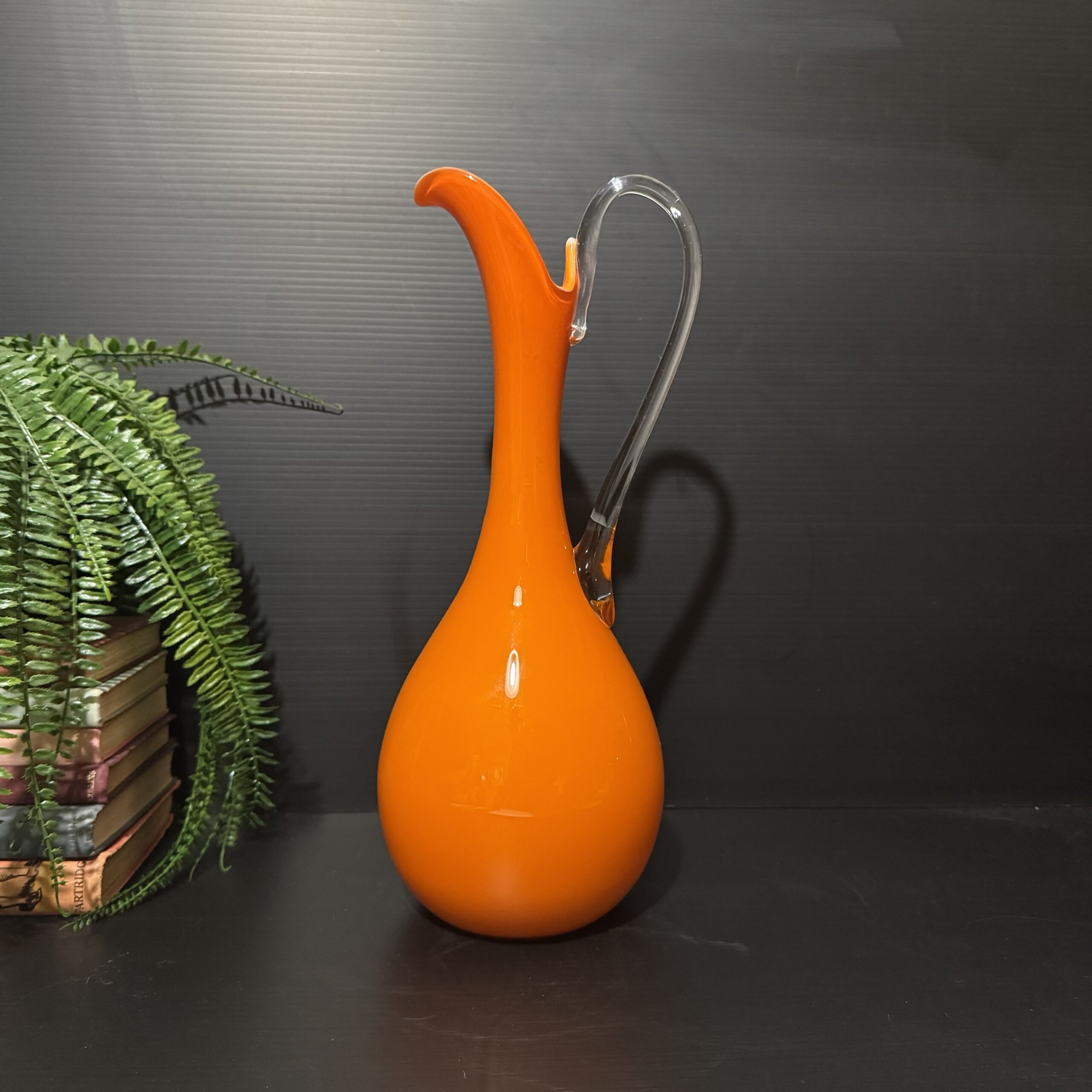 Vintage Empoli Italian Orange Art Glass Ewer Vase