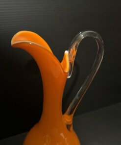 Vintage Empoli Italian Orange Art Glass Ewer Vase