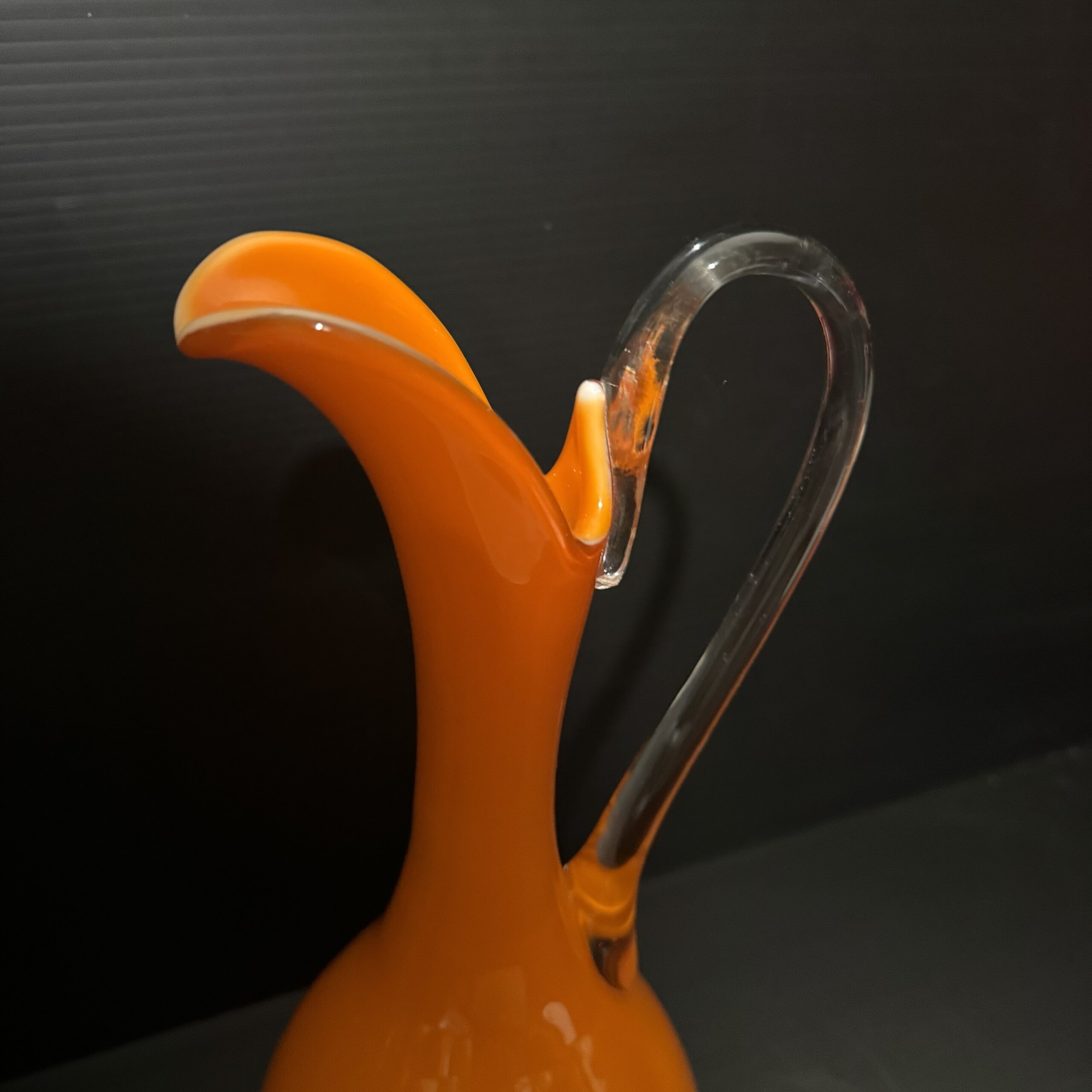 Vintage Empoli Italian Orange Art Glass Ewer Vase