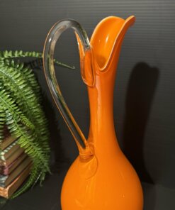 Vintage Empoli Italian Orange Art Glass Ewer Vase