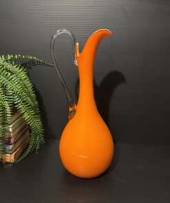 Vintage Empoli Italian Orange Art Glass Ewer Vase