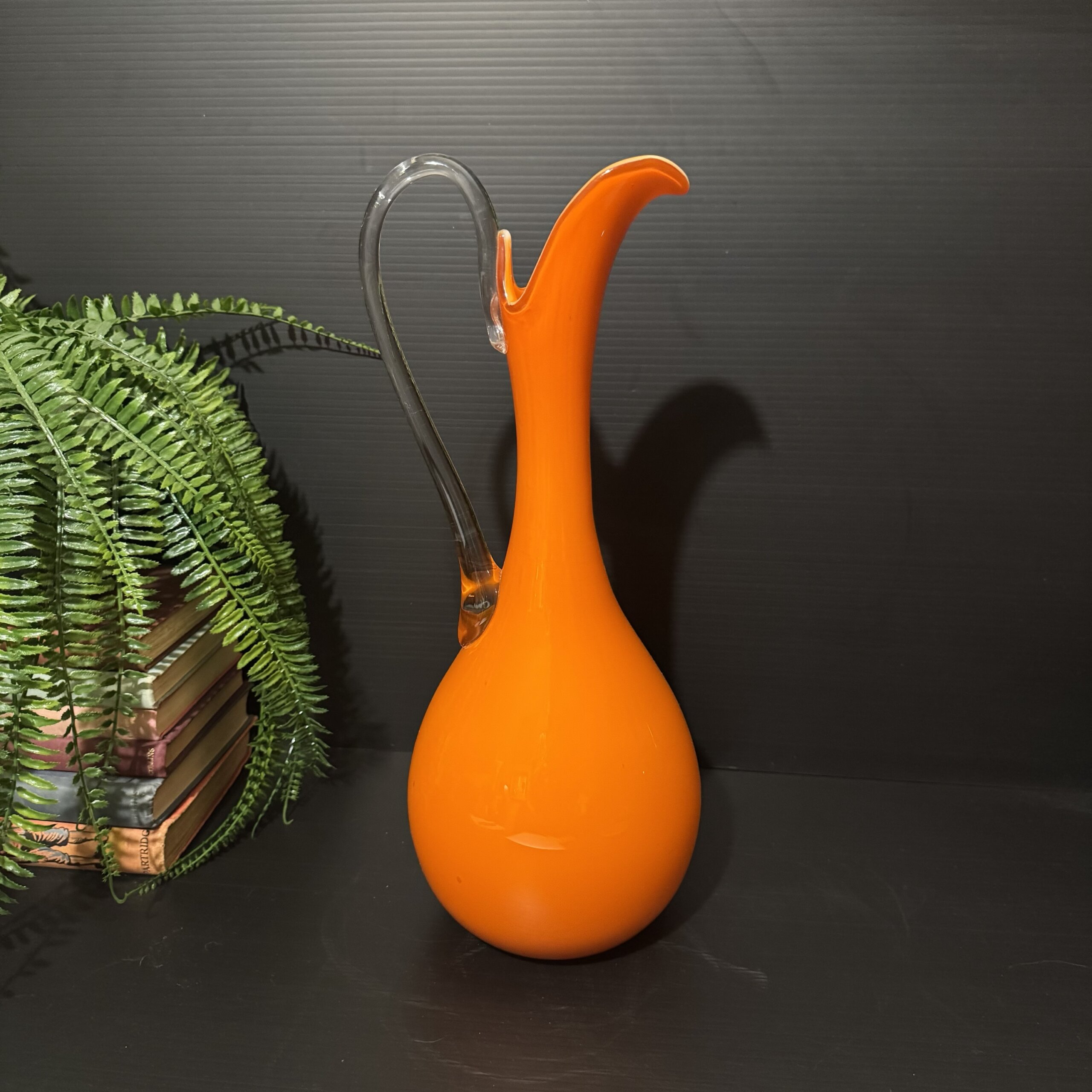Vintage Empoli Italian Orange Art Glass Ewer Vase