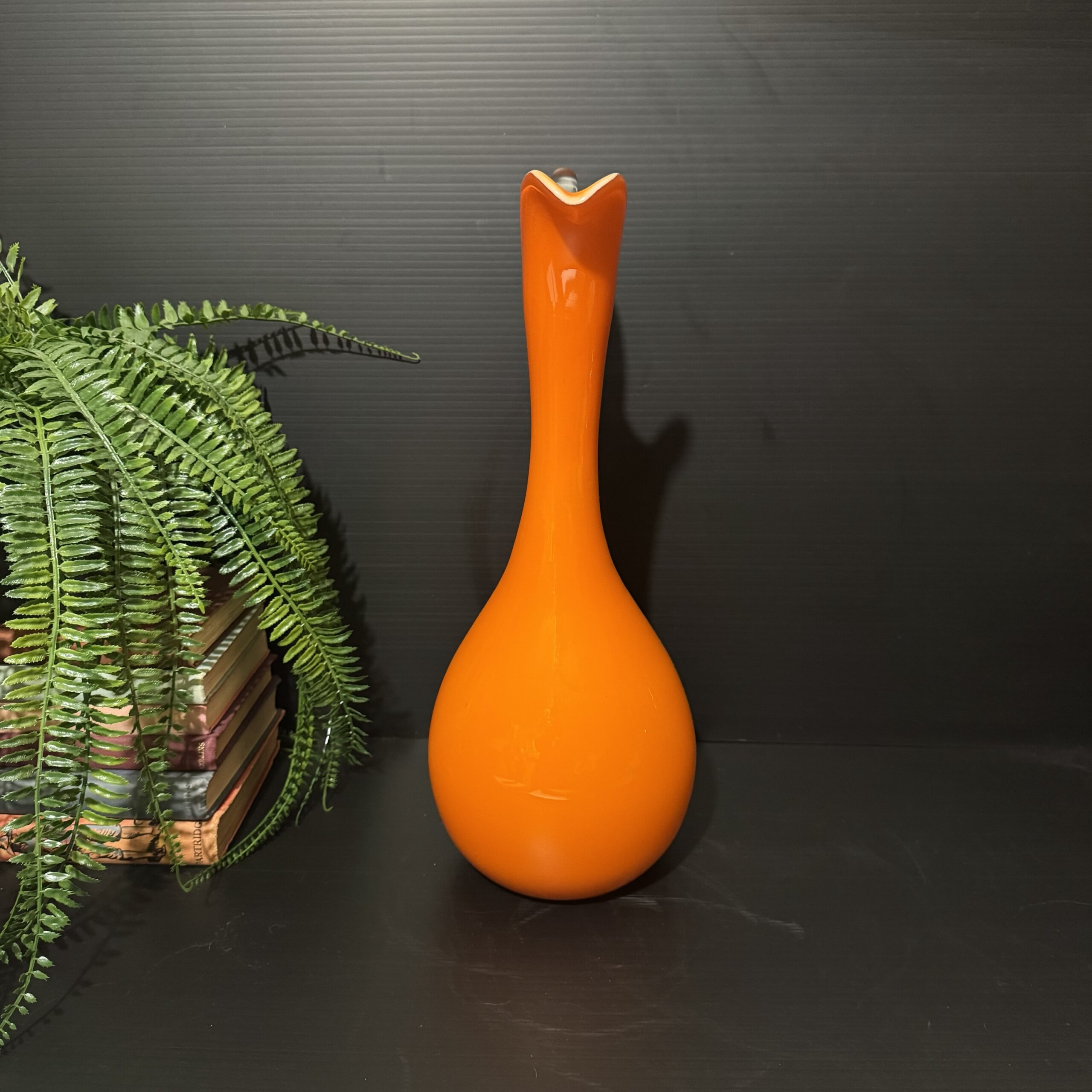 Vintage Empoli Italian Orange Art Glass Ewer Vase