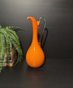 Vintage Empoli Italian Orange Art Glass Ewer Vase