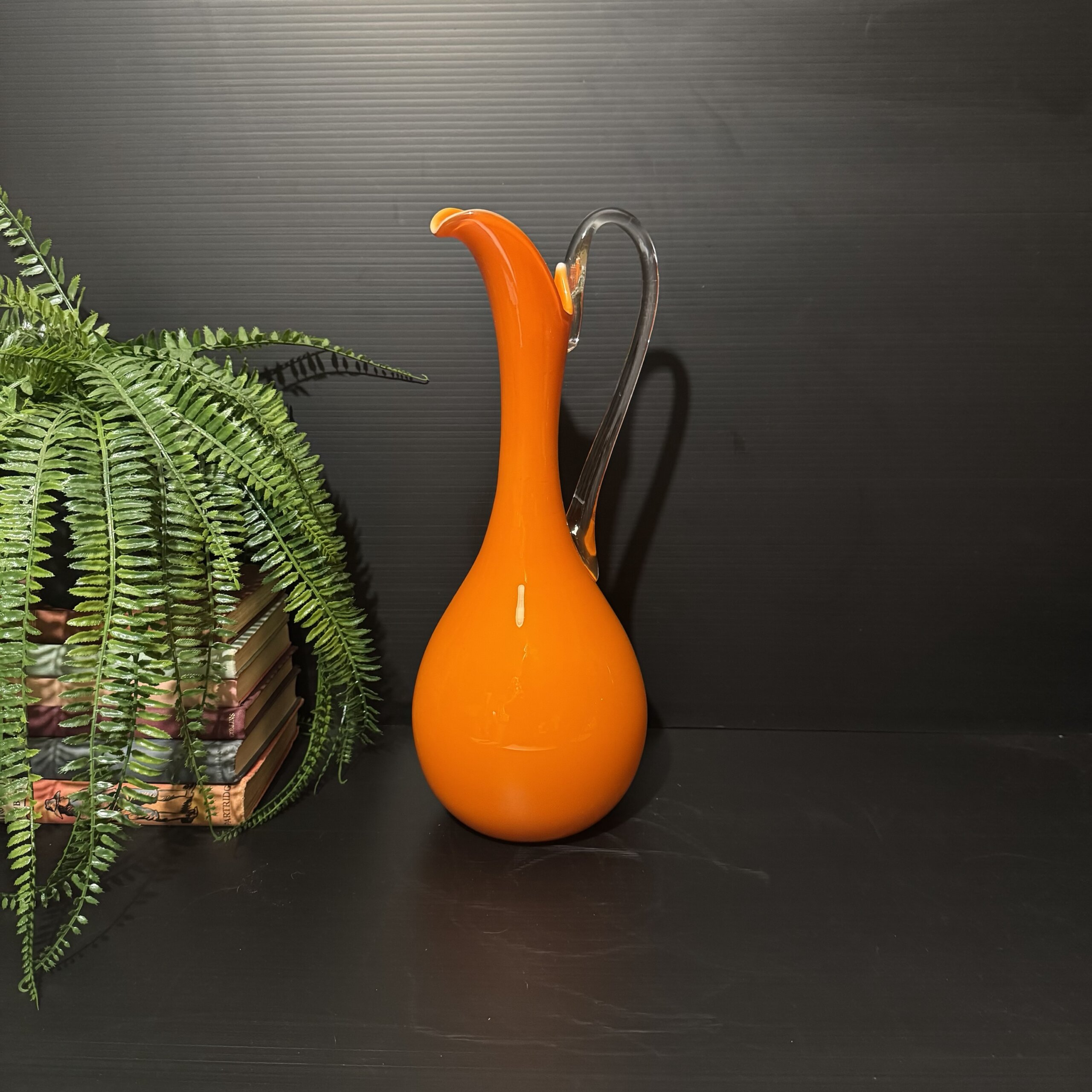 Vintage Empoli Italian Orange Art Glass Ewer Vase